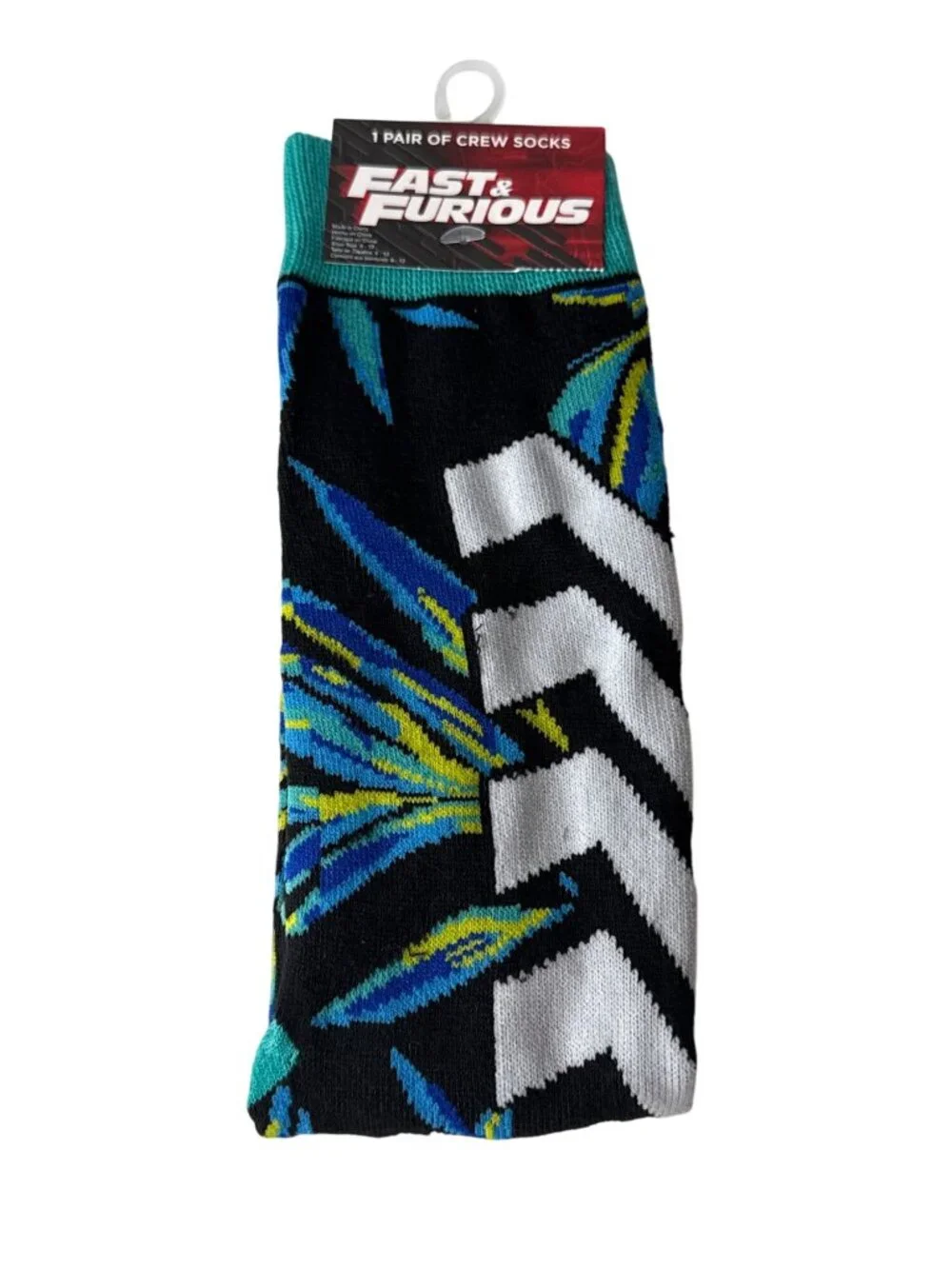 Fast and Furious Mens Crew Socks Black Blue Racing Size 6-13 NWT